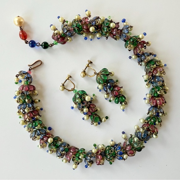 Vintage 1930s- 1950s Maison Gripoix Chanel Poured Glass Necklace Earrings Parure - Picture 1 of 16